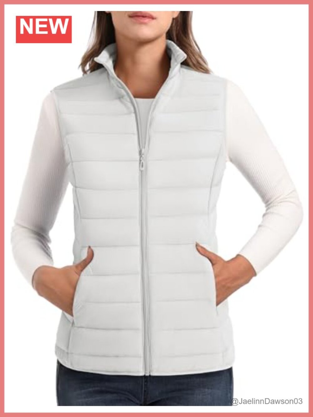 Womens Puffer Vest Lightweight Sleeveless Quilted Zip 4 Pockets Nylon Coat